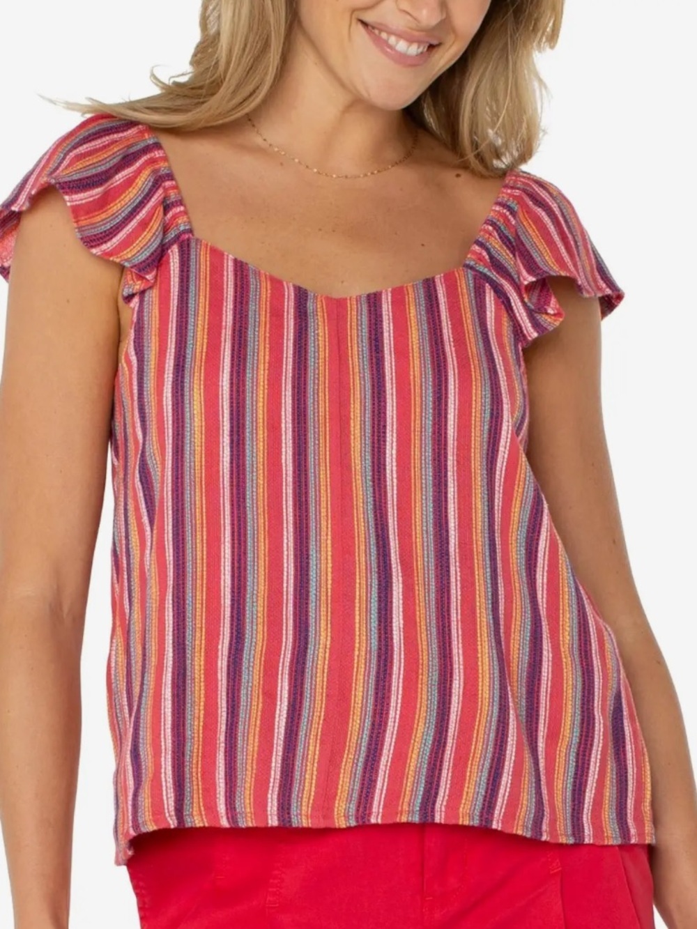 Liverpool Women's Flutter Sleeve Woven Top with Ties